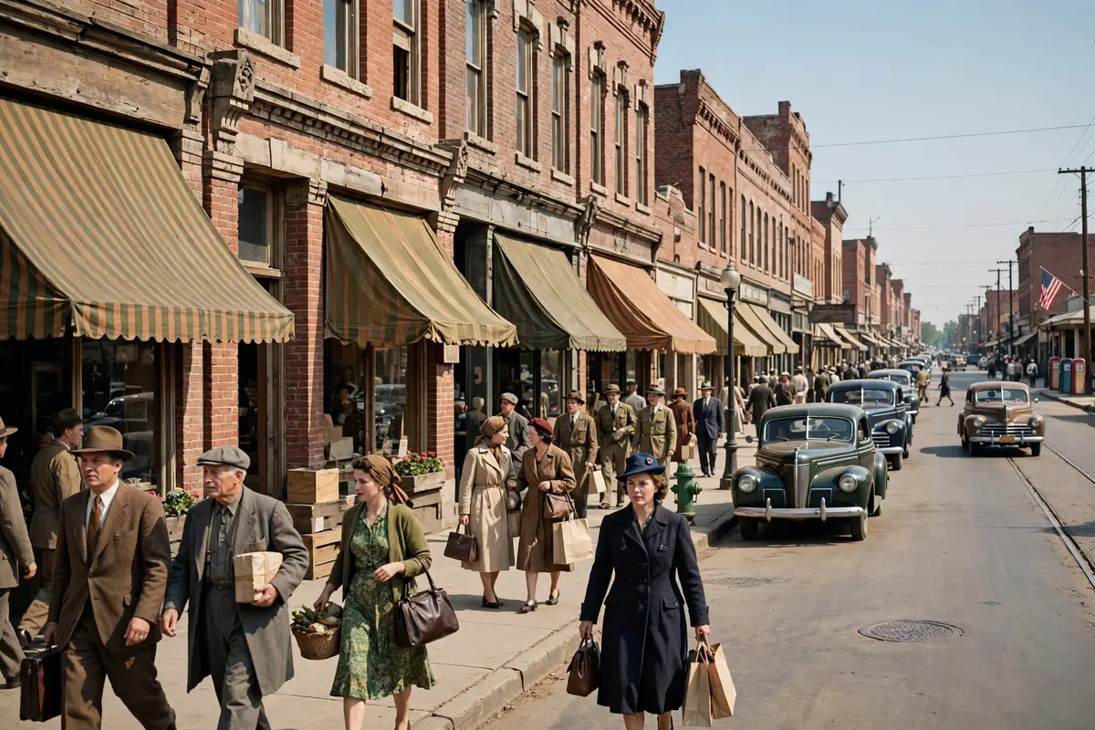 A historic downtown Wichita street scene reflecting the era when the 316 area code was first assigned.