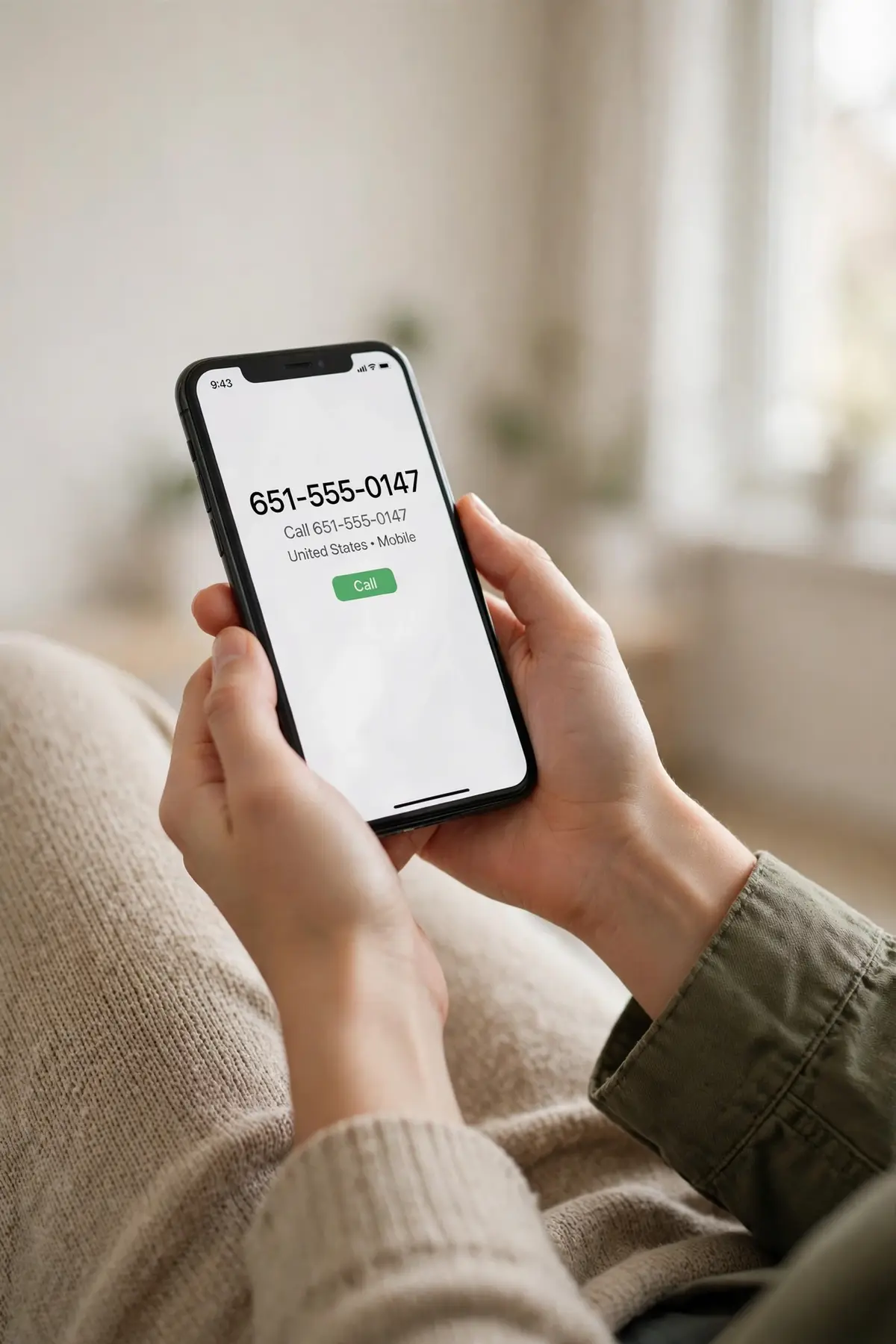 A person holding a phone showing a Saint Paul number beginning with the 651 area code.