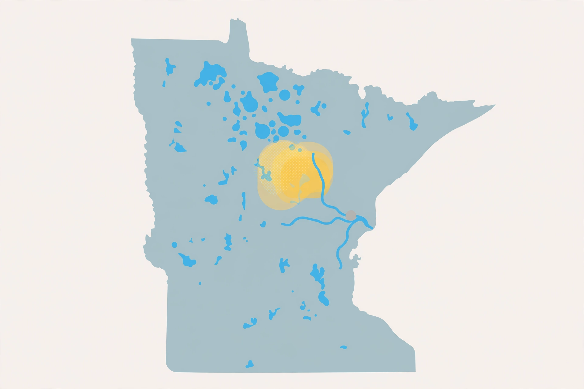 A stylised map of Minnesota with the northwestern Minneapolis suburbs highlighted.
