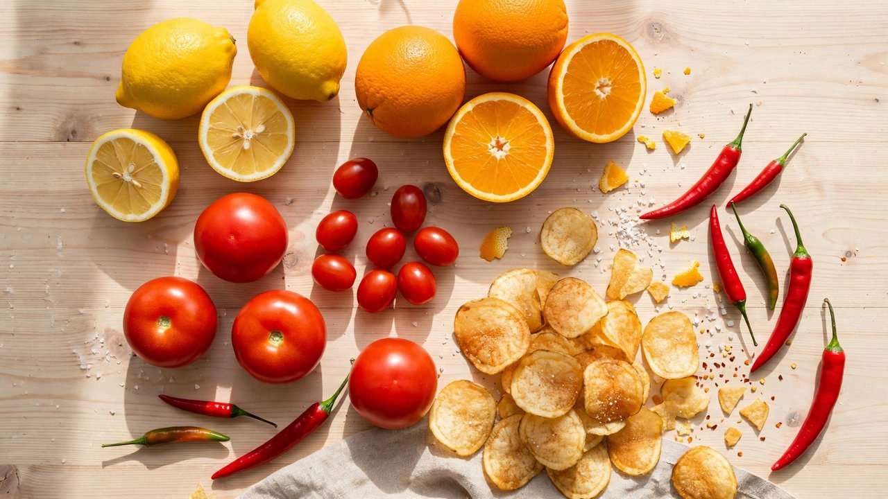 Citrus fruit, tomatoes, spicy peppers, and salty snacks that can irritate a healing canker sore.