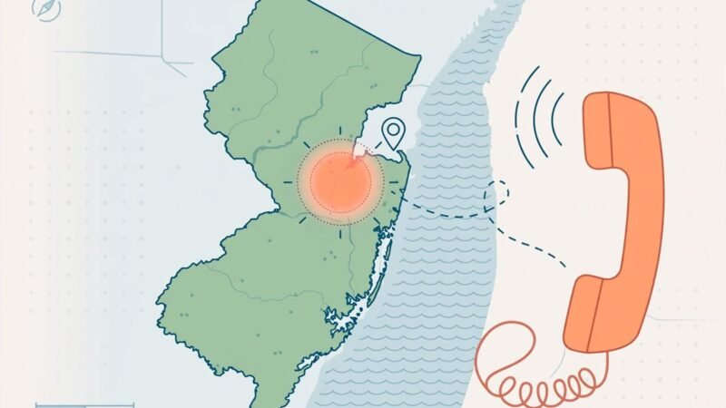 Map of New Jersey highlighting the central and southern region covered by area code 609