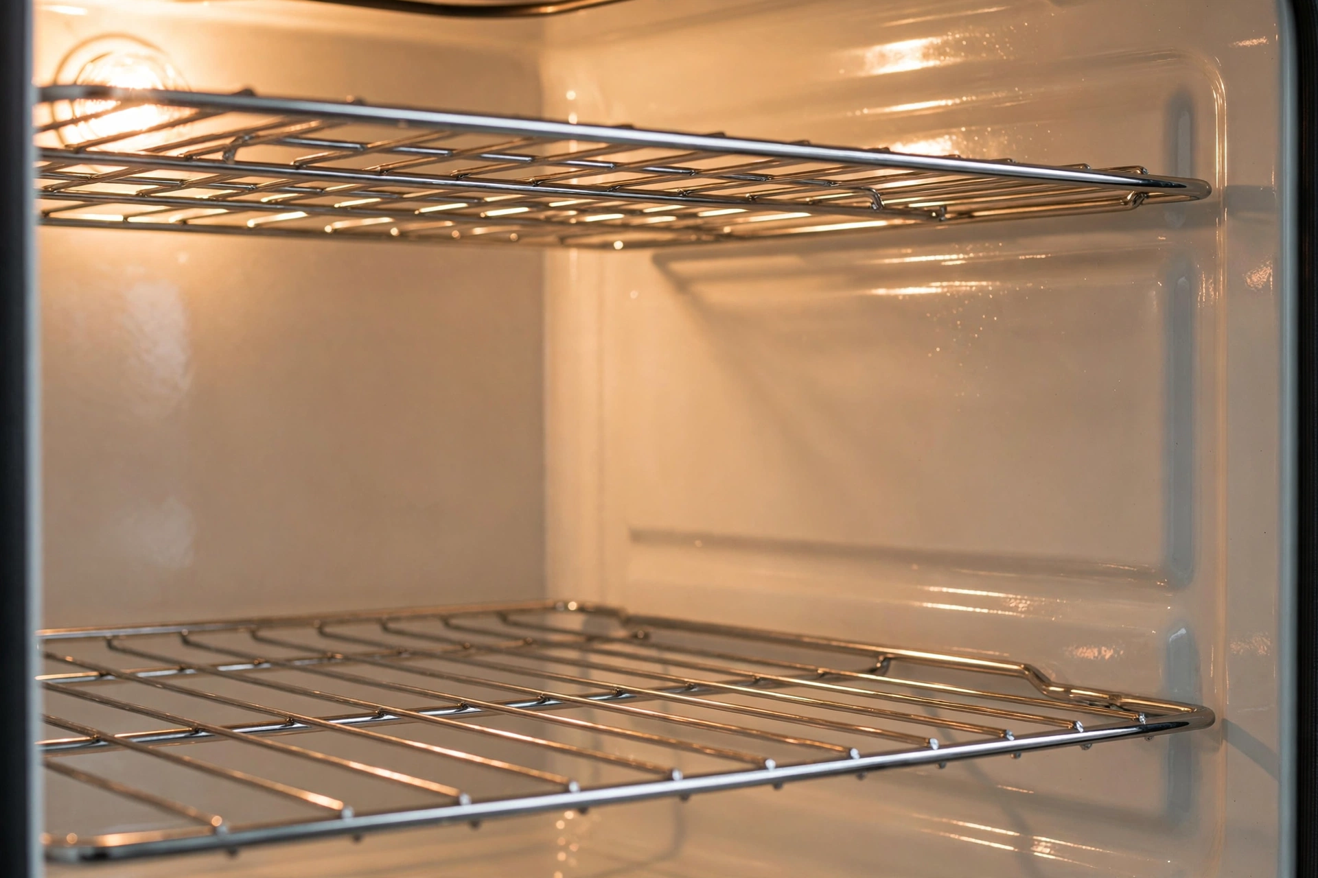 sparkling clean oven interior with shiny racks