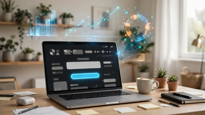 A laptop showing a landing page with a signup form and call-to-action button, representing landing page conversion.